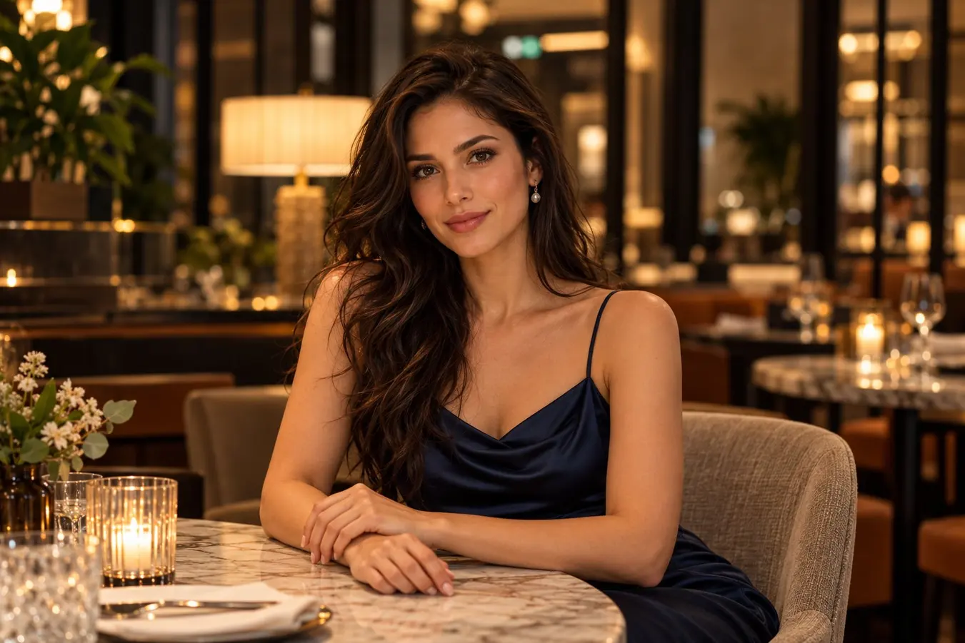 Portrait de Camille dans un restaurant montréalais élégant